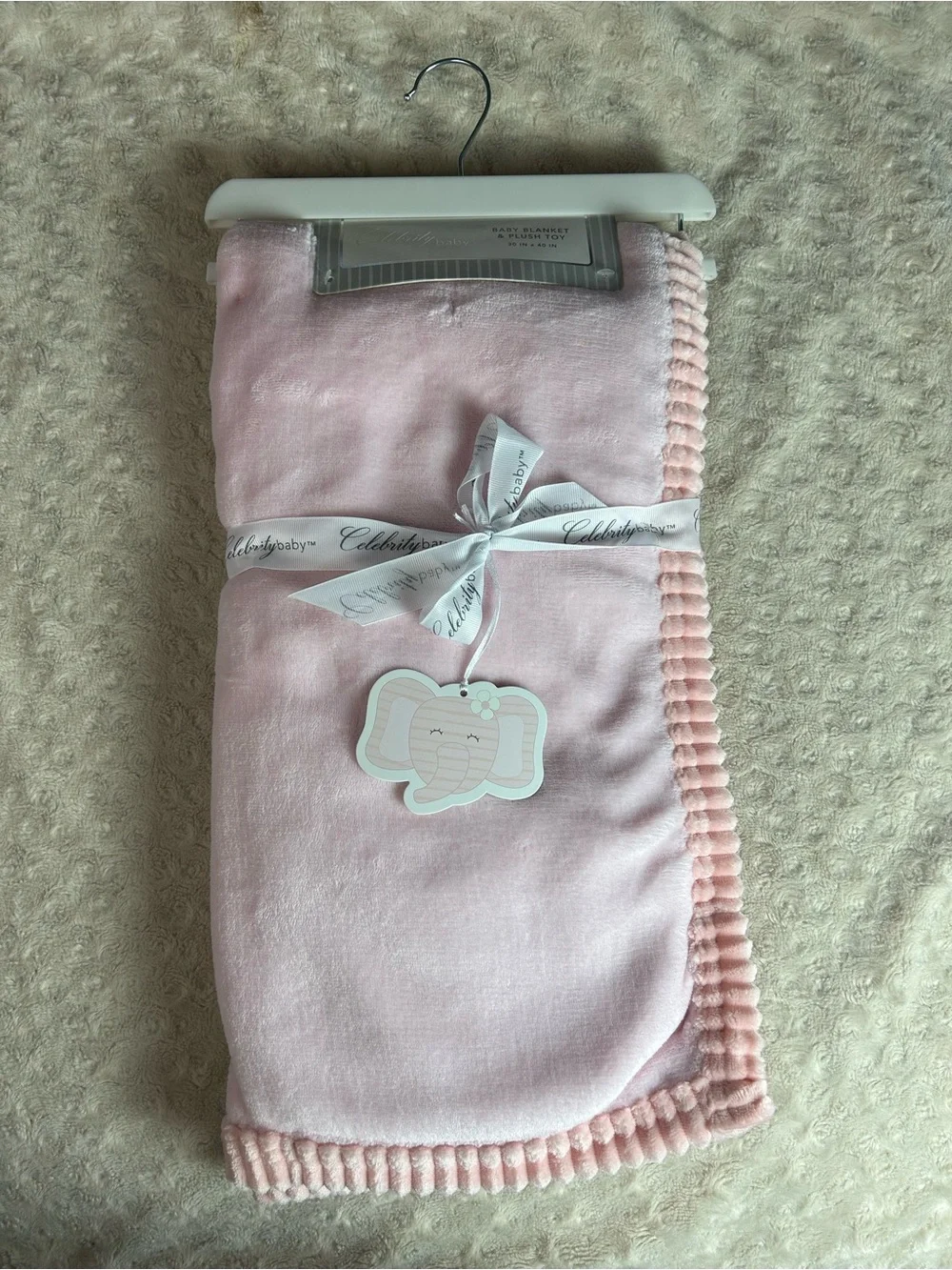 Celebrity Baby Solid Light Pink Baby Blanket Ribbed Edge Reversible RN 164273
